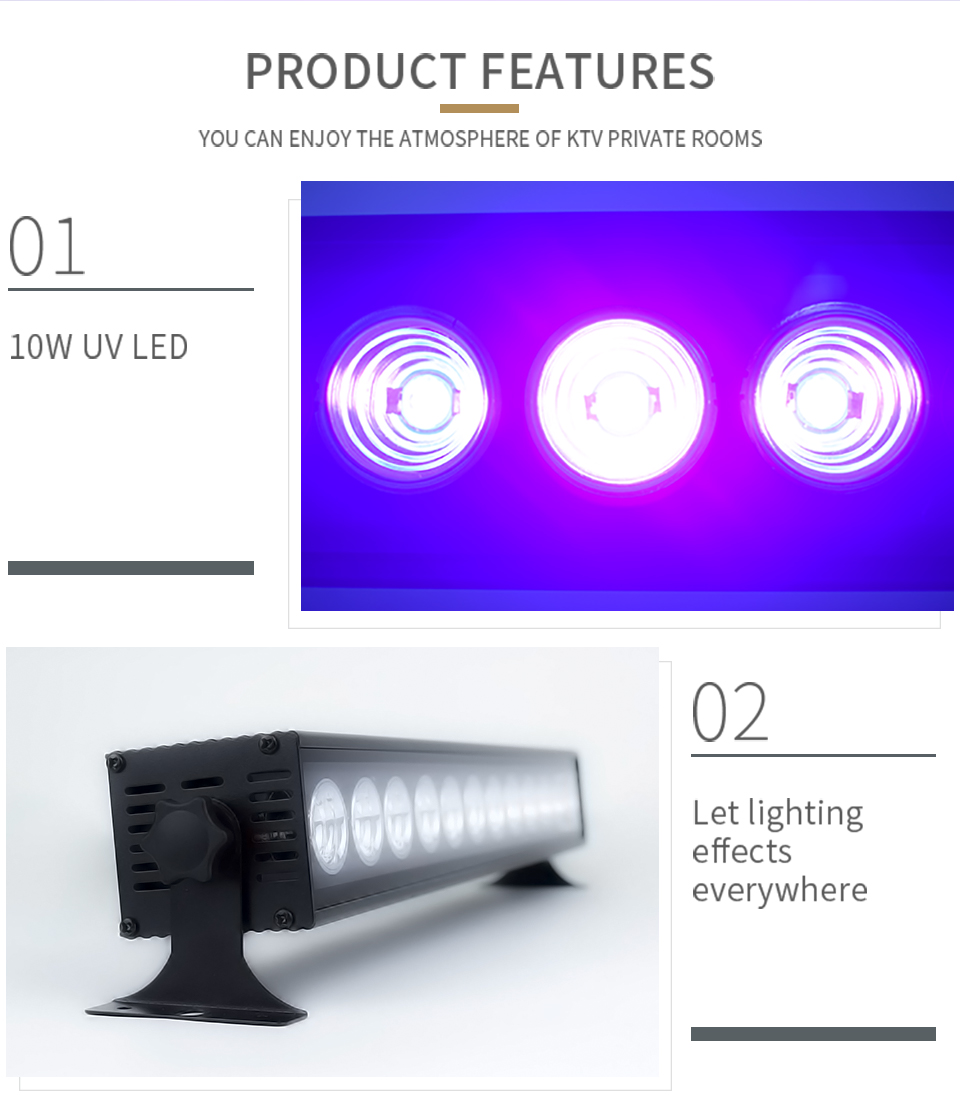 YSH 12 LED Disco UV Bar Lights Party Dj Lamp UV Color LED Wall Washer Lights for Christmas Laser Projector Stage Wall Washer