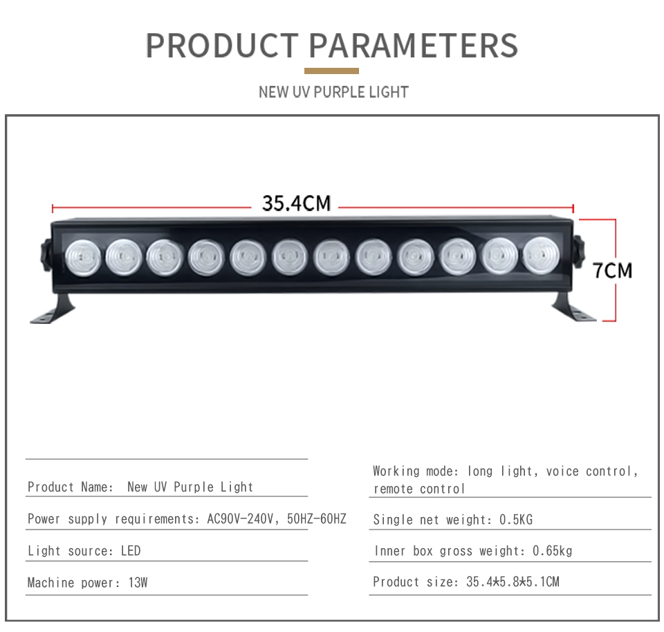 YSH 12 LED Disco UV Bar Lights Party Dj Lamp UV Color LED Wall Washer Lights for Christmas Laser Projector Stage Wall Washer