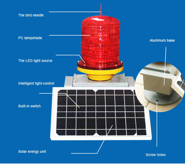 Solar Beacon High Building Led Aircraft Warning Light Outdoor Wall Mounted Flashing Aviation Obstruction Lights for Tower