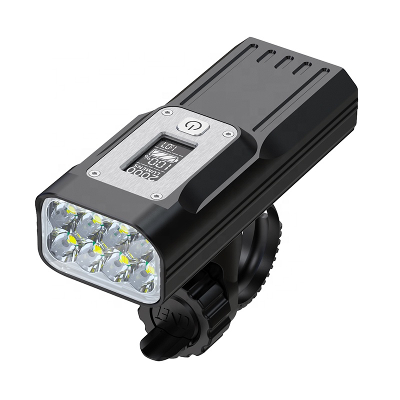 8LED 2000 Lumens OLED Display Smart Mountain Bike Front Light BKE120