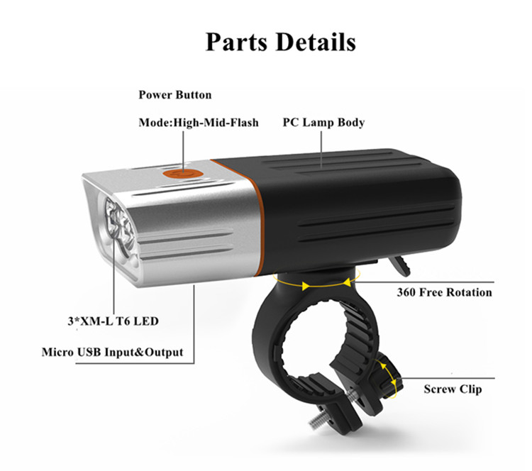 Highest Level Super Bright Best Waterproof Free Rotation Power Bank Usb Charger 3 Models Led Light Bike Headlight Rechargeable