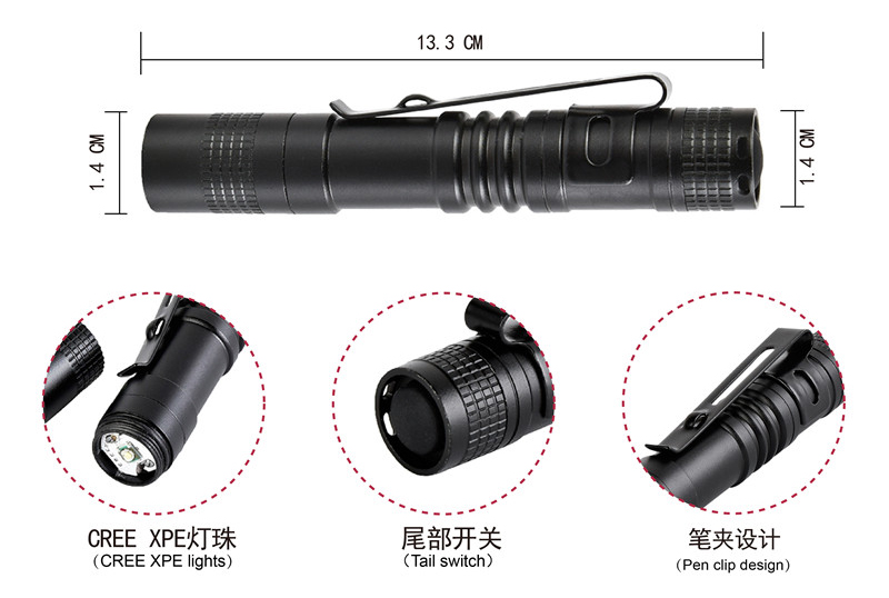 Customize Logo Mini Portable LED Flashlight Aluminum Alloy Flashlight 3 Modes Tactical Torch Hand Light Flashlight With Clip