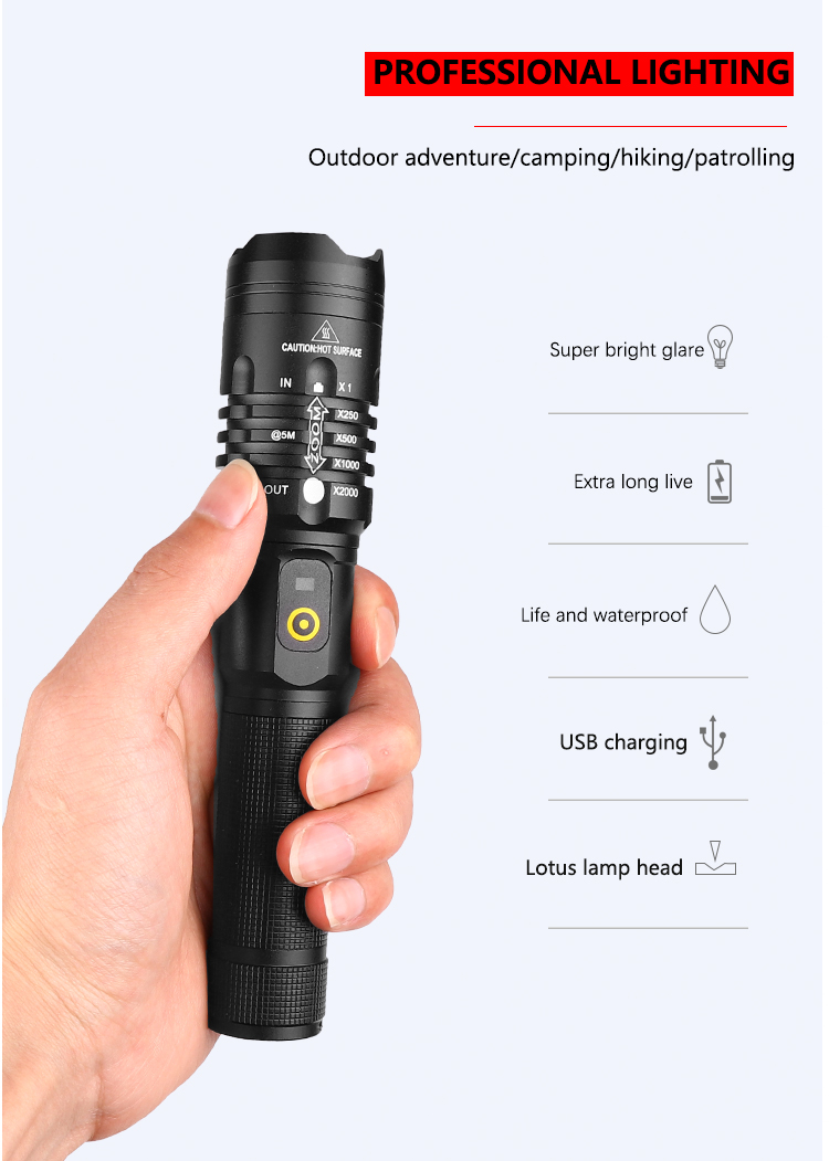 XHP50 LED High Lumen Telescopic Zoom Flashlight FSH1330picture3