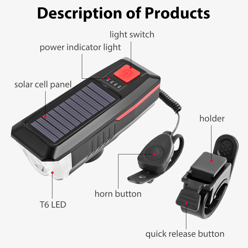 300 Lumens Waterproof Solar Rechargeable LED Bicycle Front Light BKE290picture4