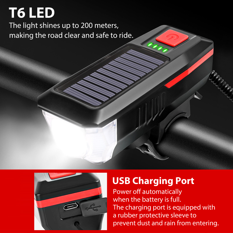 300 Lumens Waterproof Solar Rechargeable LED Bicycle Front Light BKE290picture5