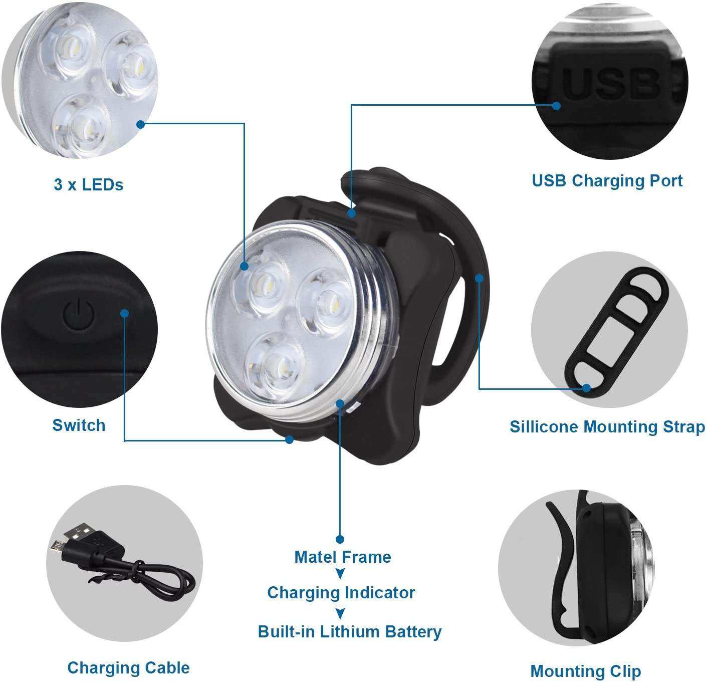 Waterproof Night Riding Bicycle Accessories Rechargeable Bike Light BKE350picture3