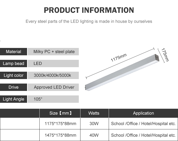 Commerical Lighting Supermarket Mall Garage Light Fixtures Suspended Mounted 30w 4ft Linear Led Batten Light
