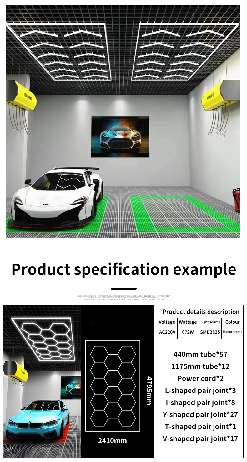 Super Bright 399W LED Hexagon Garage Lights 6500K 14 Hexagon Ho<i></i>neycomb Car Detailing Warehouse Workshop ba<i></i>sement Gym Lighting