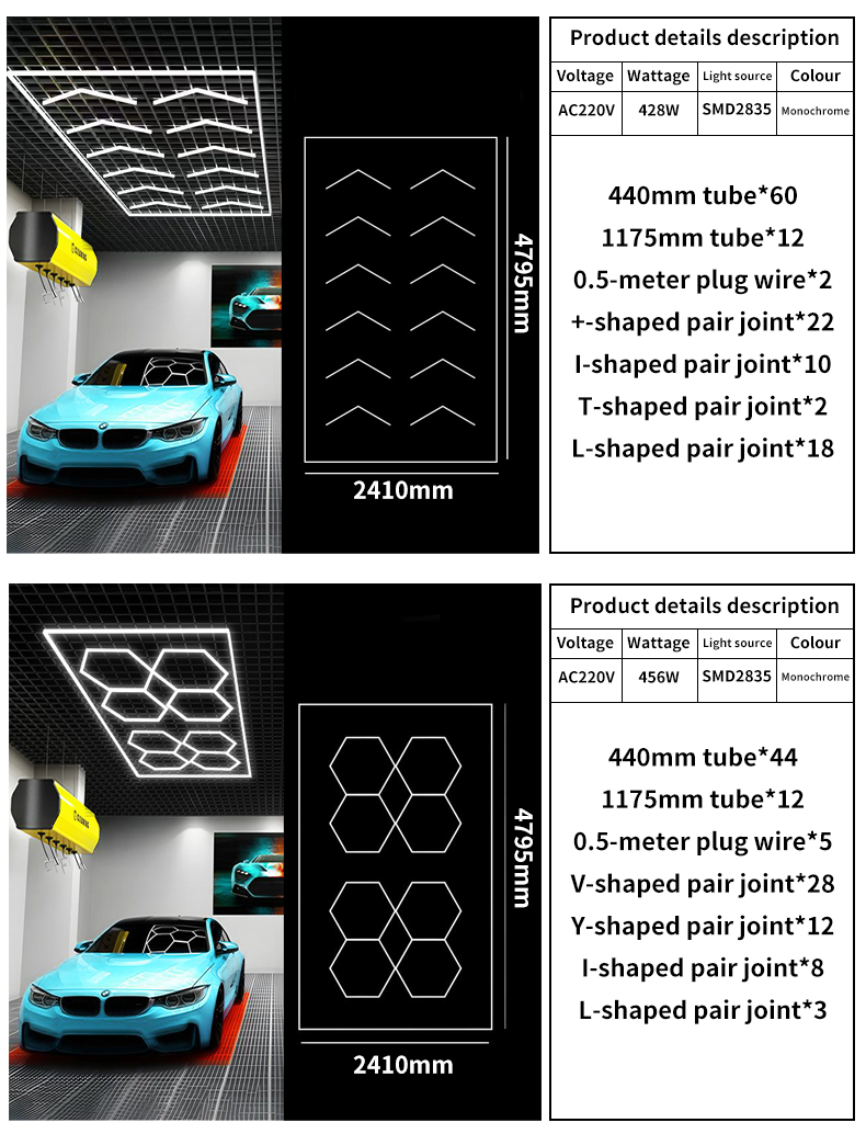 Super Bright 399W LED Hexagon Garage Lights 6500K 14 Hexagon Ho<i></i>neycomb Car Detailing Warehouse Workshop ba<i></i>sement Gym Lighting