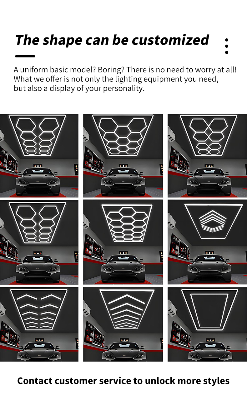 Styling Ho<i></i>neycomb LED Strip Light  Modern Ceiling Lights LED Work Light for Auto Detailing Shop Garage Customisable