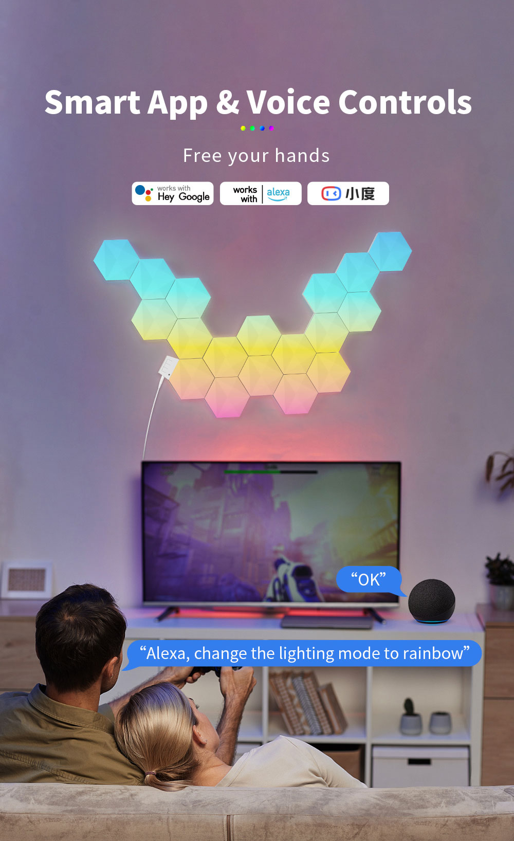 E-commerce Factory Wholesale Diy Smart Home Light IR App Co<i></i>ntrol Multi Color Rgb Magic Color Hexago<i></i>nal Wall Led Lights