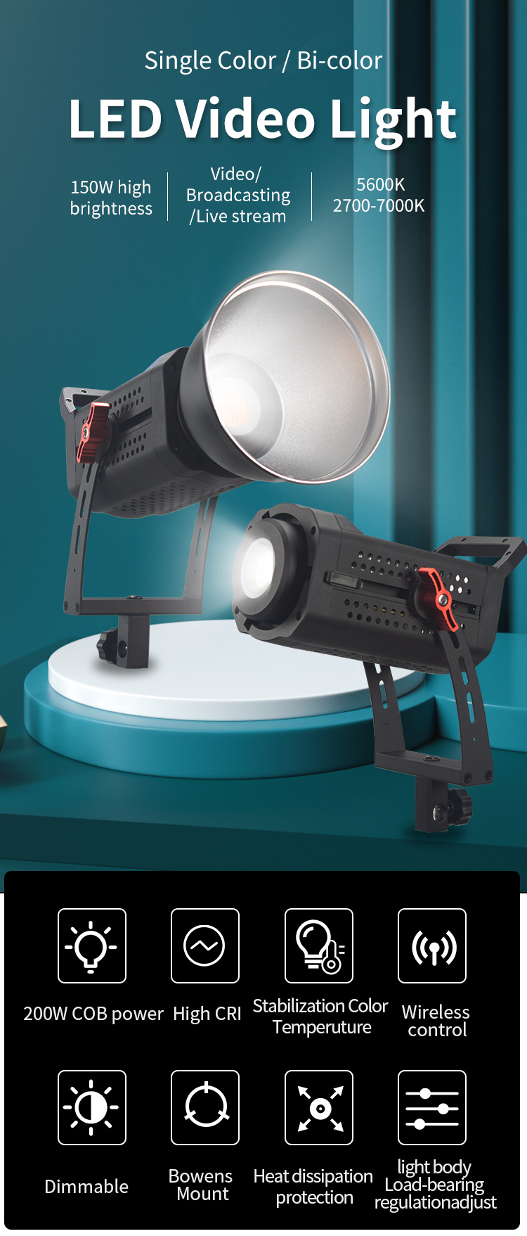 High Brightness COB Cinematic Studio Lighting for Photo & Video Shooting 1-Year Warranty