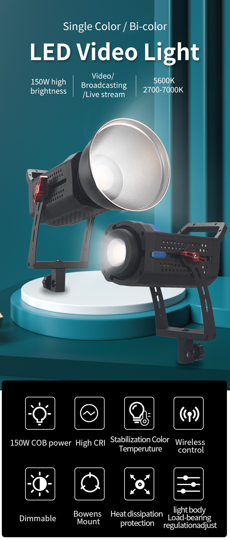 Professio<i></i>nal Lighting Photo Video Podcast LED Bi-color Light for Shooting