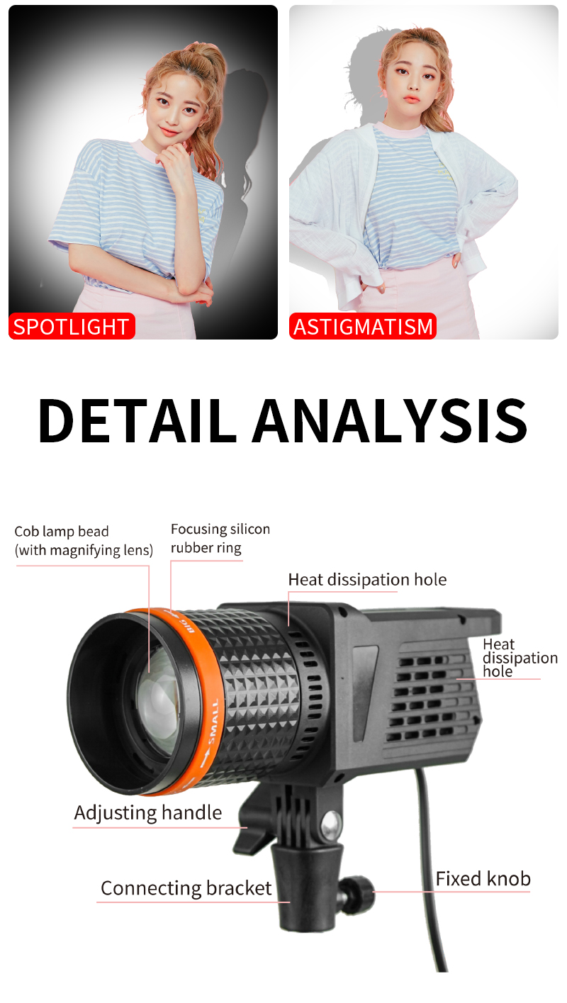 40W COB Spotlight Compact Focusing Video LED Fill Light for Live Streaming and Portraits