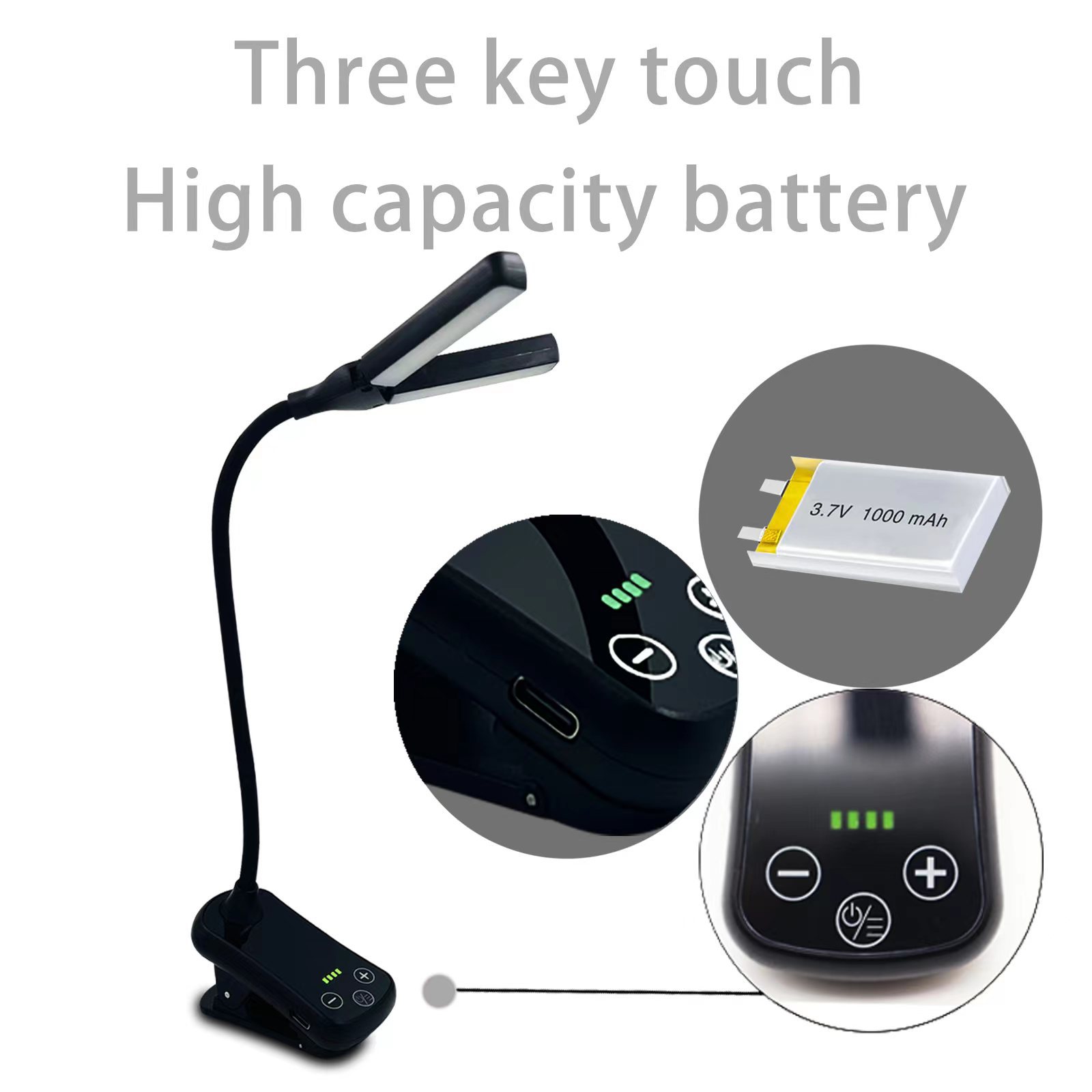 Three Key Touch Clip Creative Dual Head Rechargeable Small Desk Lamp BOK2100picture4