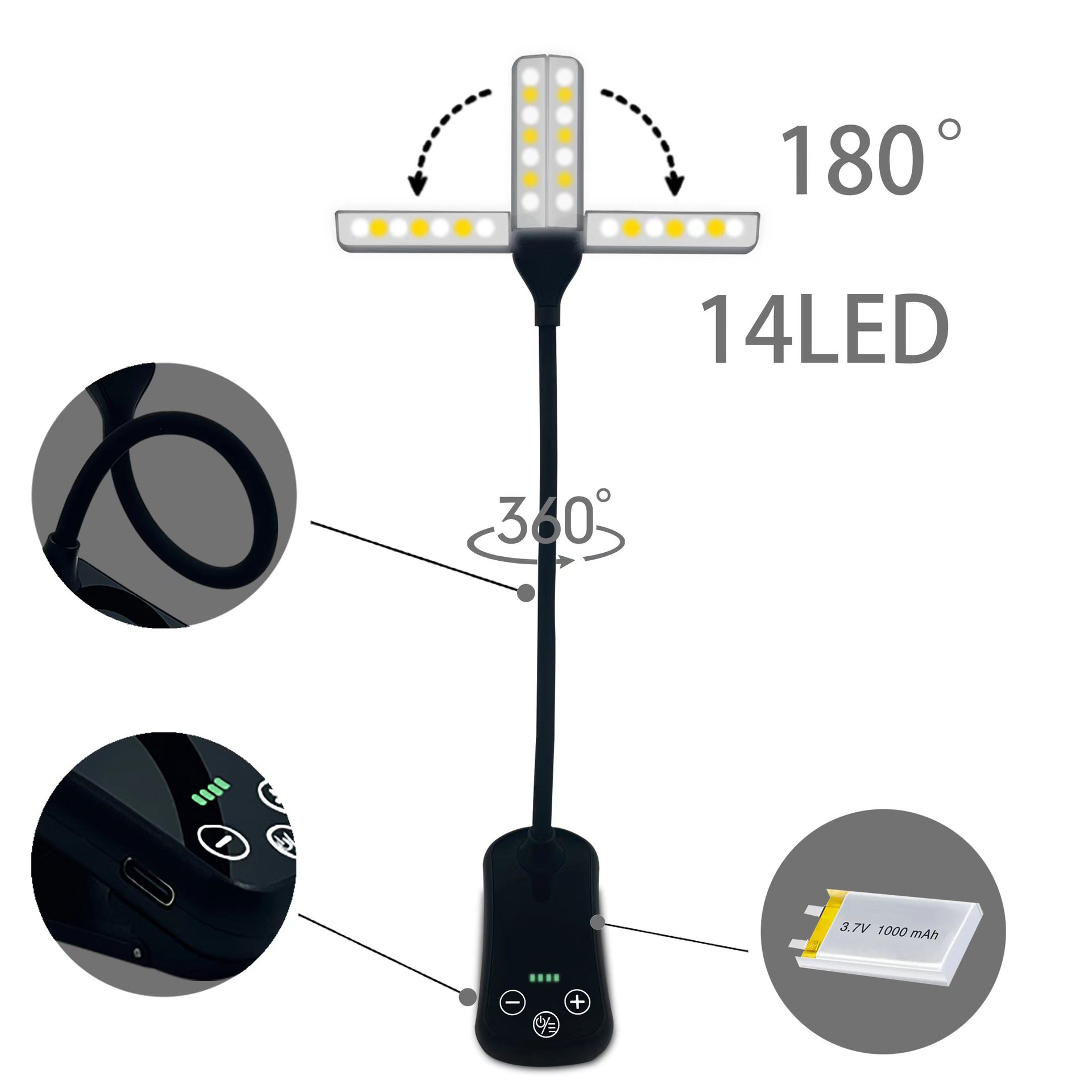 Three Key Touch Clip Creative Dual Head Rechargeable Small Desk Lamp BOK2100picture6