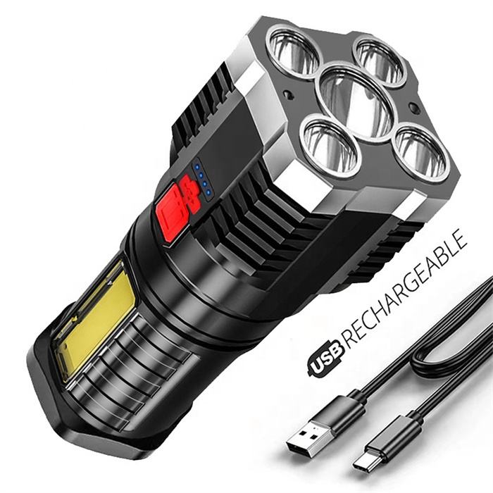 USB Rechargeable Ultra Bright Torch Light 4 Modes Searchlight 5 LED Light Flashlight FSH1190