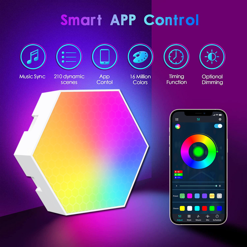 Smart LED Gaming APP Switch Remte Hexagon RGB Wall Lights HEX240picture2