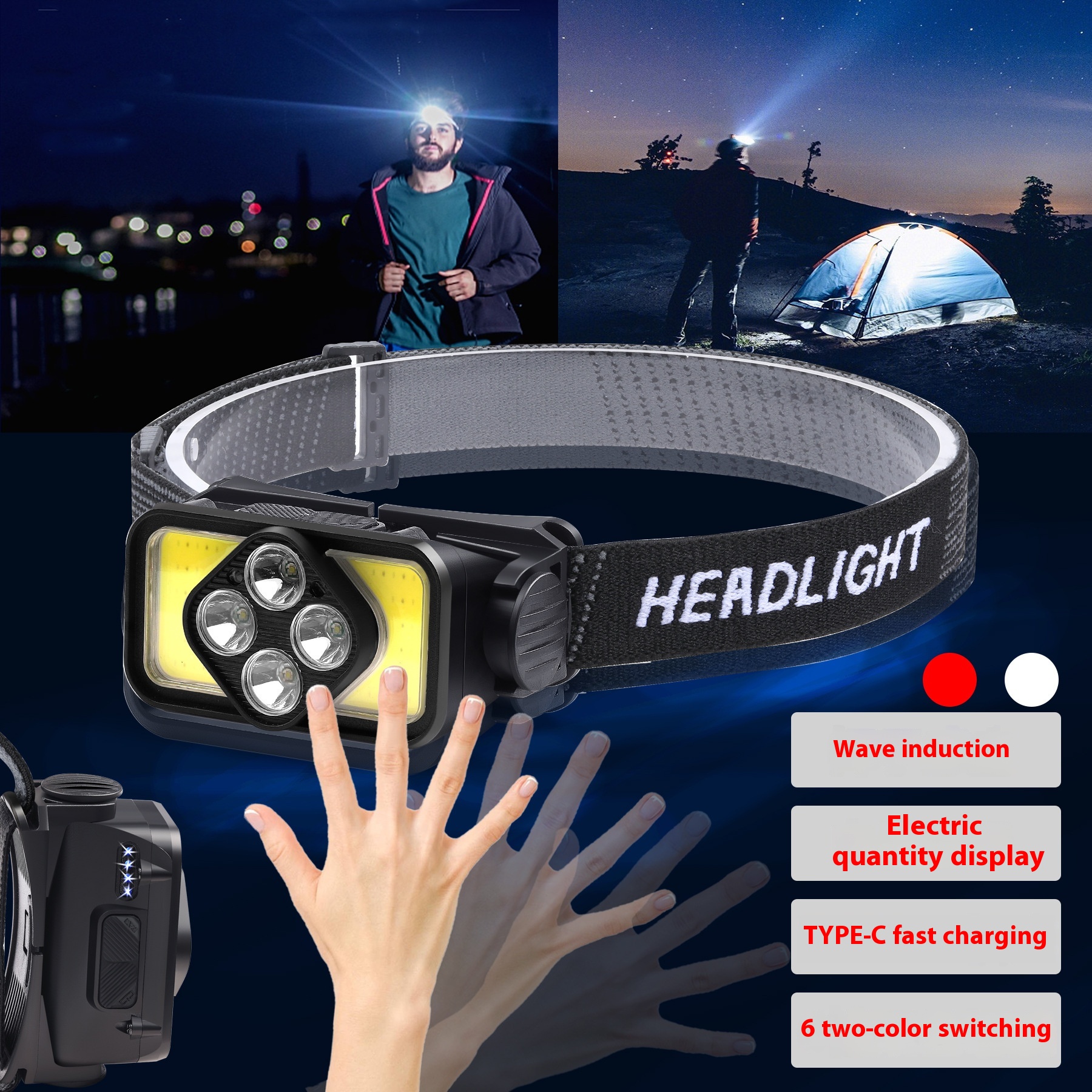 Custom High Lumen LED Headlamp for Outdoor Sports Long-Enduring ABS Body Strong Lithium Battery IP65 Rating for Fishing Mining
