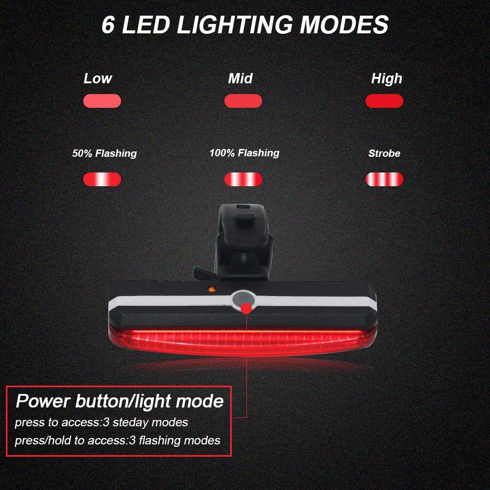 6 Modes Usb Rechargeable LED Safety Warning Bicycle Rear Light for Bike BKE5000picture3