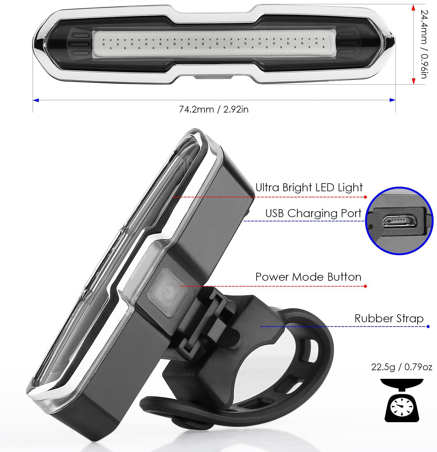 Bike Tail Light  Super Bright Bike Light USB Rechargeable LED Bike Rear Light Cycling Bicycle Accessories
