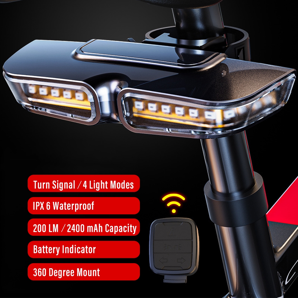 Bike Turn Signal Indicator Light Wireless Remote Co<i></i>ntrol Flash Headlight for Bicycle USB Rechargeable Taillight Front Back Lamp