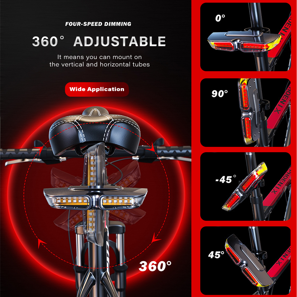 Bike Turn Signal Indicator Light Wireless Remote Co<i></i>ntrol Flash Headlight for Bicycle USB Rechargeable Taillight Front Back Lamp