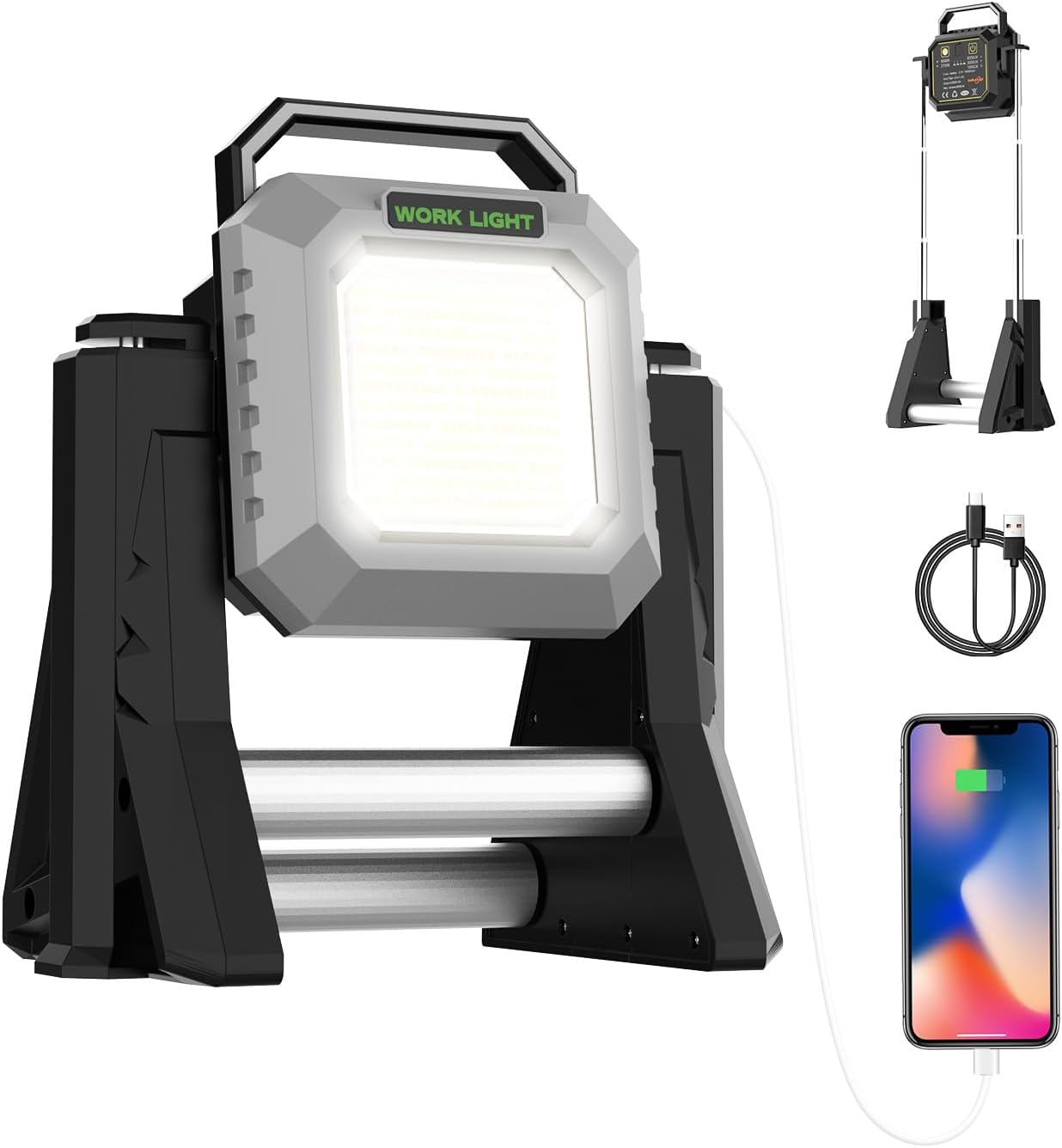 3000 Lumen 2 CCT Car Inspection LED Spot Work Flood Light With Telescope Stand Portable Power Bank 8 Modes COB Work Light