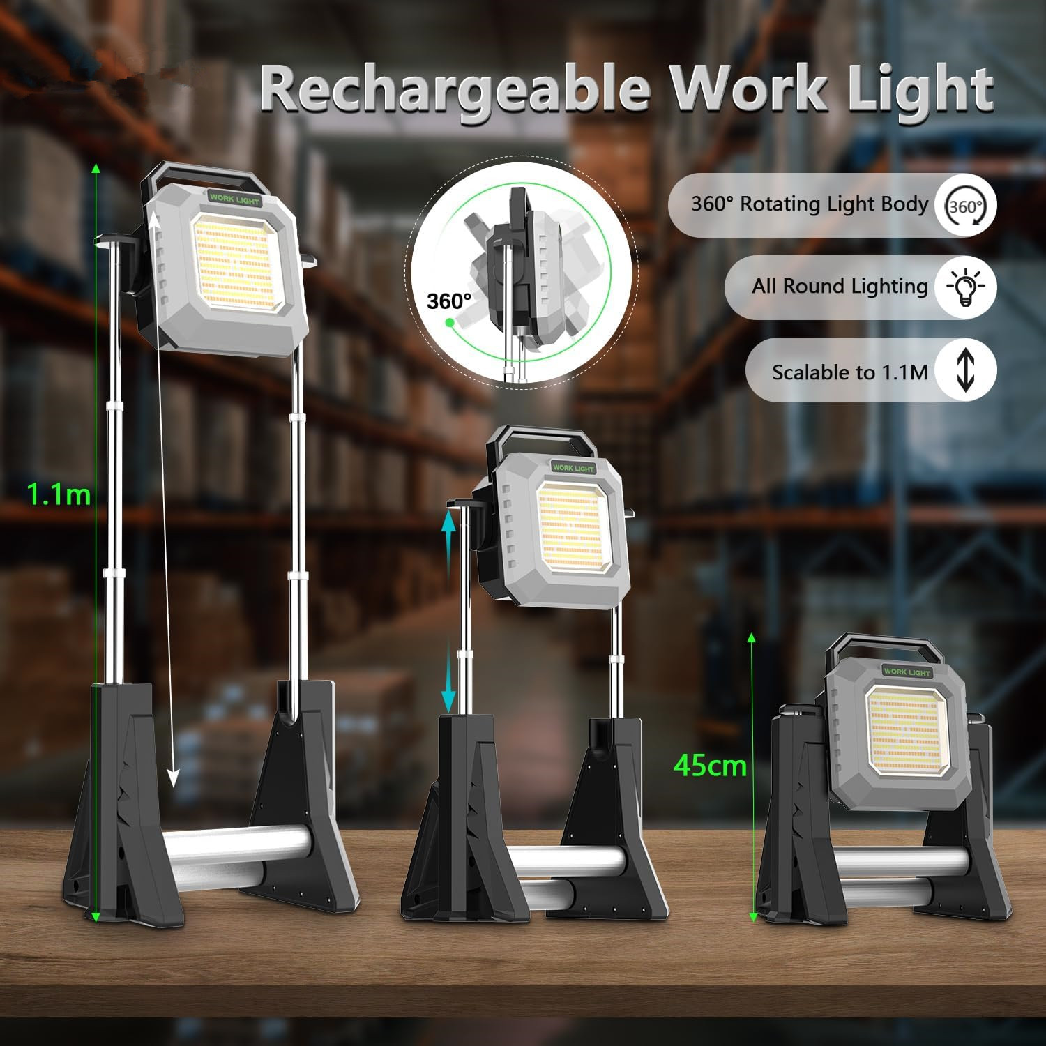3000 Lumen 2 CCT Car Inspection LED Spot Work Flood Light With Telescope Stand Portable Power Bank 8 Modes COB Work Light