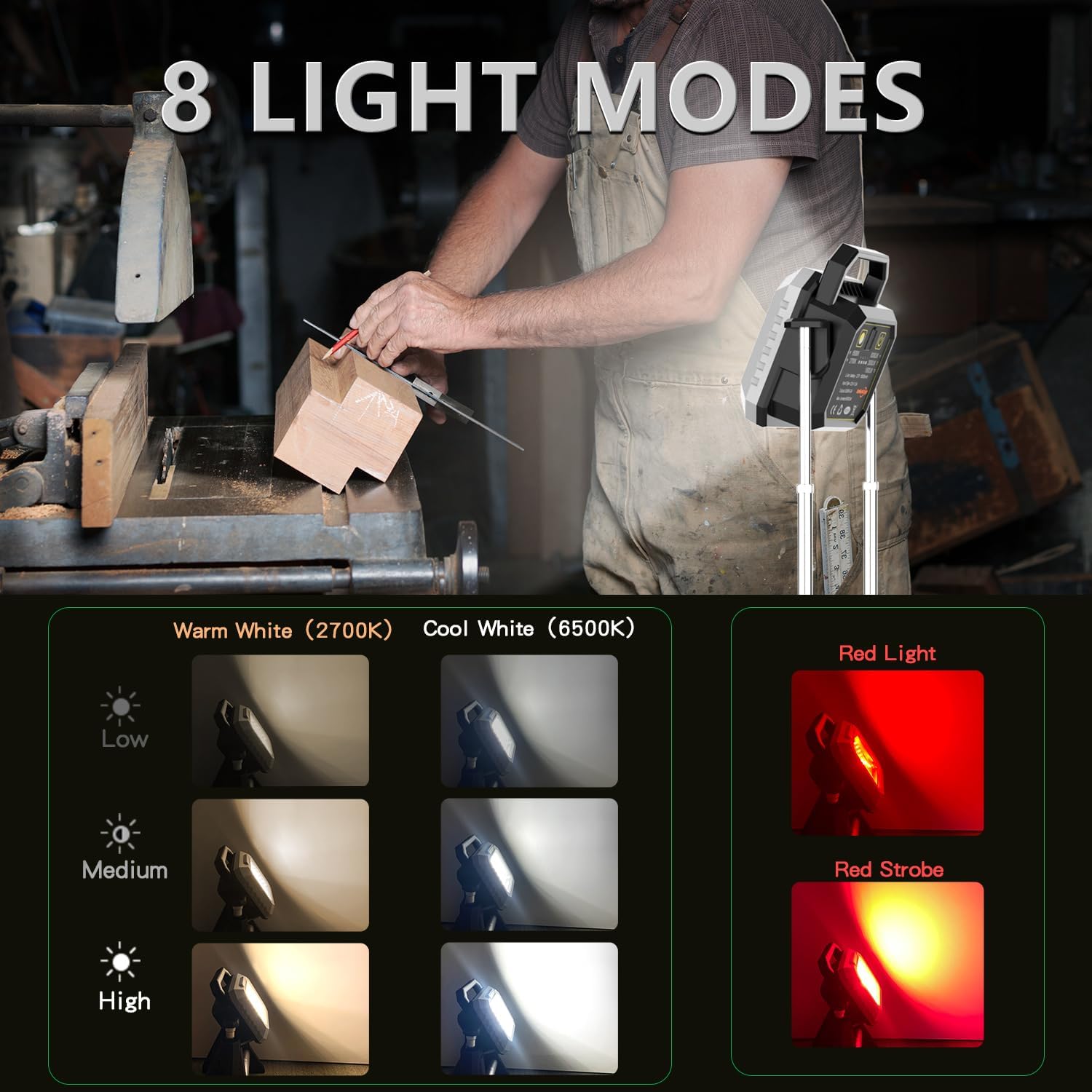 3000 Lumen 2 CCT Car Inspection LED Spot Work Flood Light With Telescope Stand Portable Power Bank 8 Modes COB Work Light