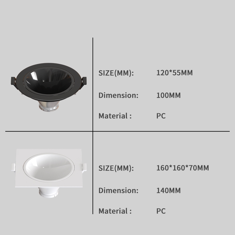 LED Commercial Square Round Recessed PC Downlight Housing Frame LCS620picture6