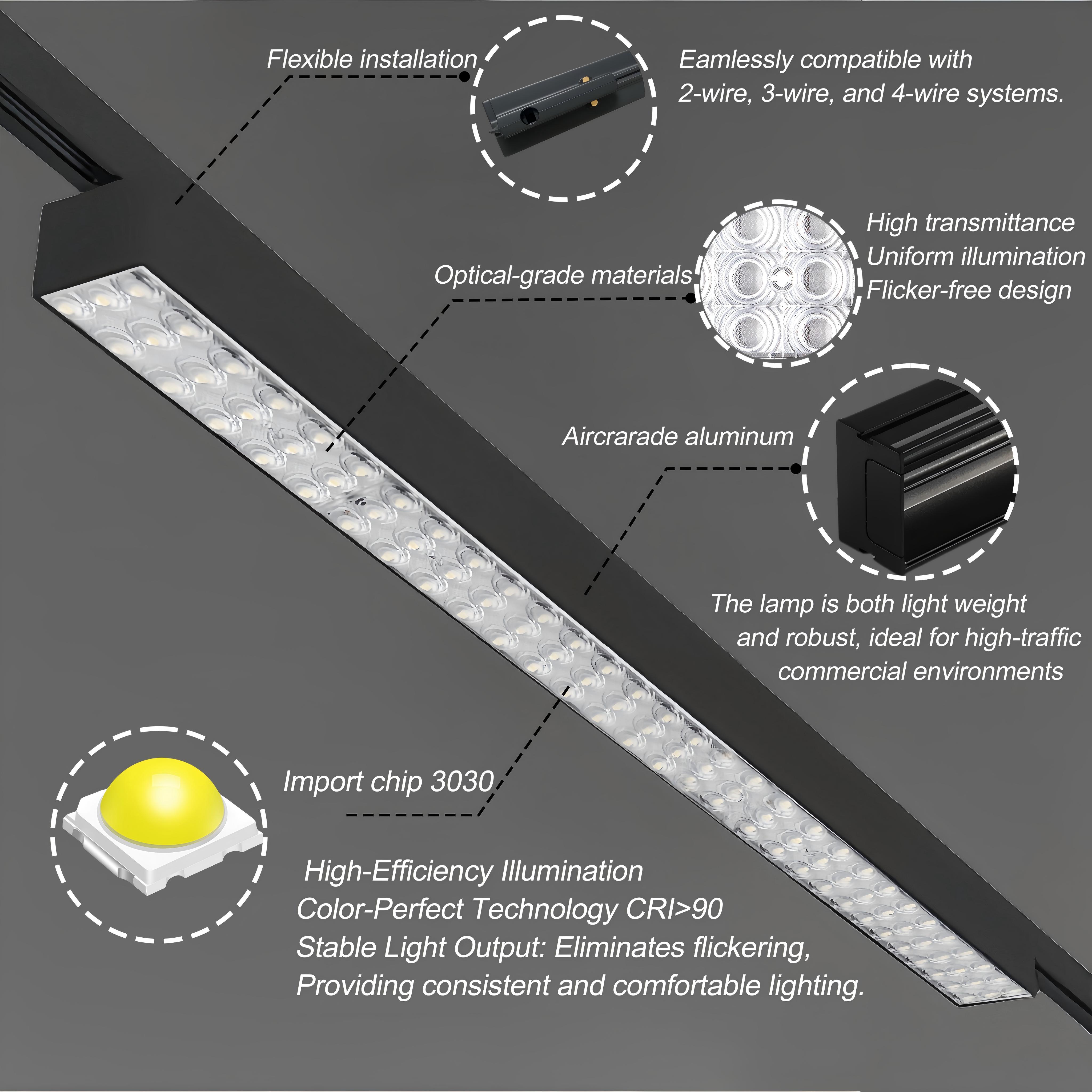 60W/50W Modern Design Supermarket Lighting Fixture Linear Track Light for Commercial Use Mall Shop LED Light 1200mm Aluminum