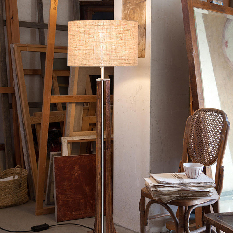 American Retro Classical Style Walnut Wood Fabric Floor Lamp FRL970picture6