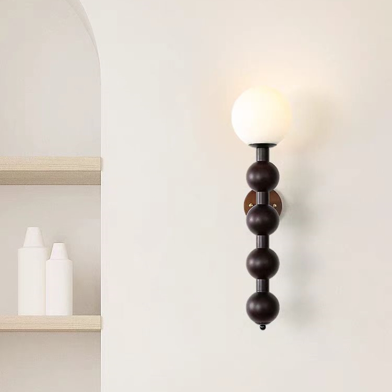 French Vintage Wall Sconce Living Room Bedroom Room Wall Lights Globe Wooden Glass Wall Lamps WL5070picture2