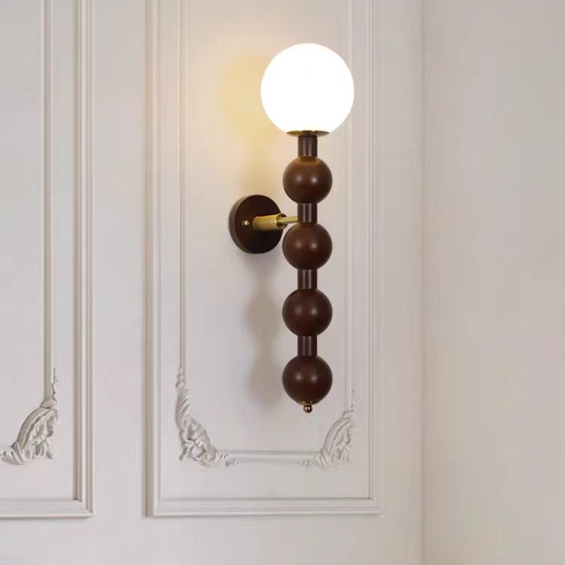 French Vintage Wall Sconce Living Room Bedroom Room Wall Lights Globe Wooden Glass Wall Lamps WL5070picture5
