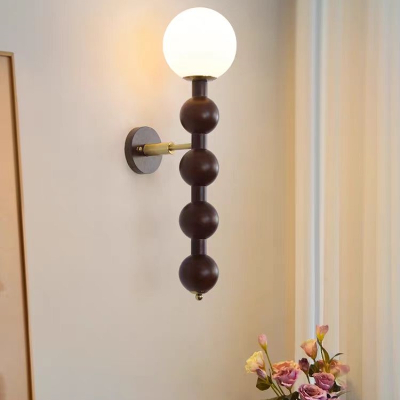 French Vintage Wall Sconce Living Room Bedroom Room Wall Lights Globe Wooden Glass Wall Lamps WL5070picture6
