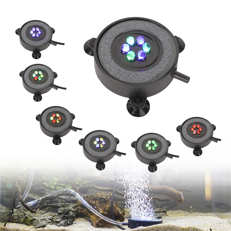 RGB Colorful Change Round LED Underwater Light 12V IP68 Fish Tank Aquarium Air Bubble Stone Light AQ