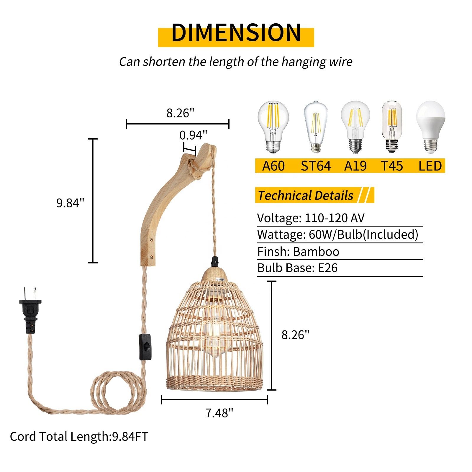 Customized Bamboo Weaving Wall Hanging Lamp Rattan Scones Chandelier Pendant Light BBR150picture2