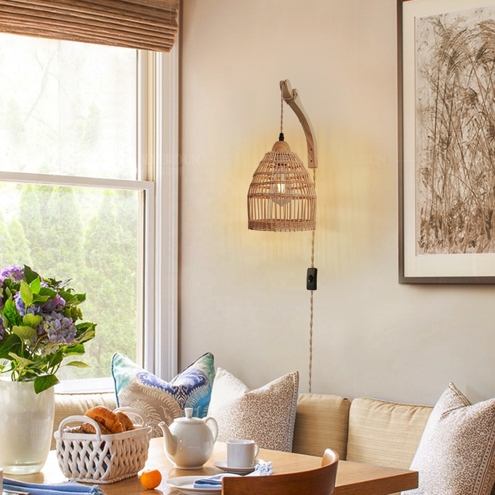 Customized Bamboo Weaving Wall Hanging Lamp Rattan Scones Chandelier Pendant Light BBR150picture4