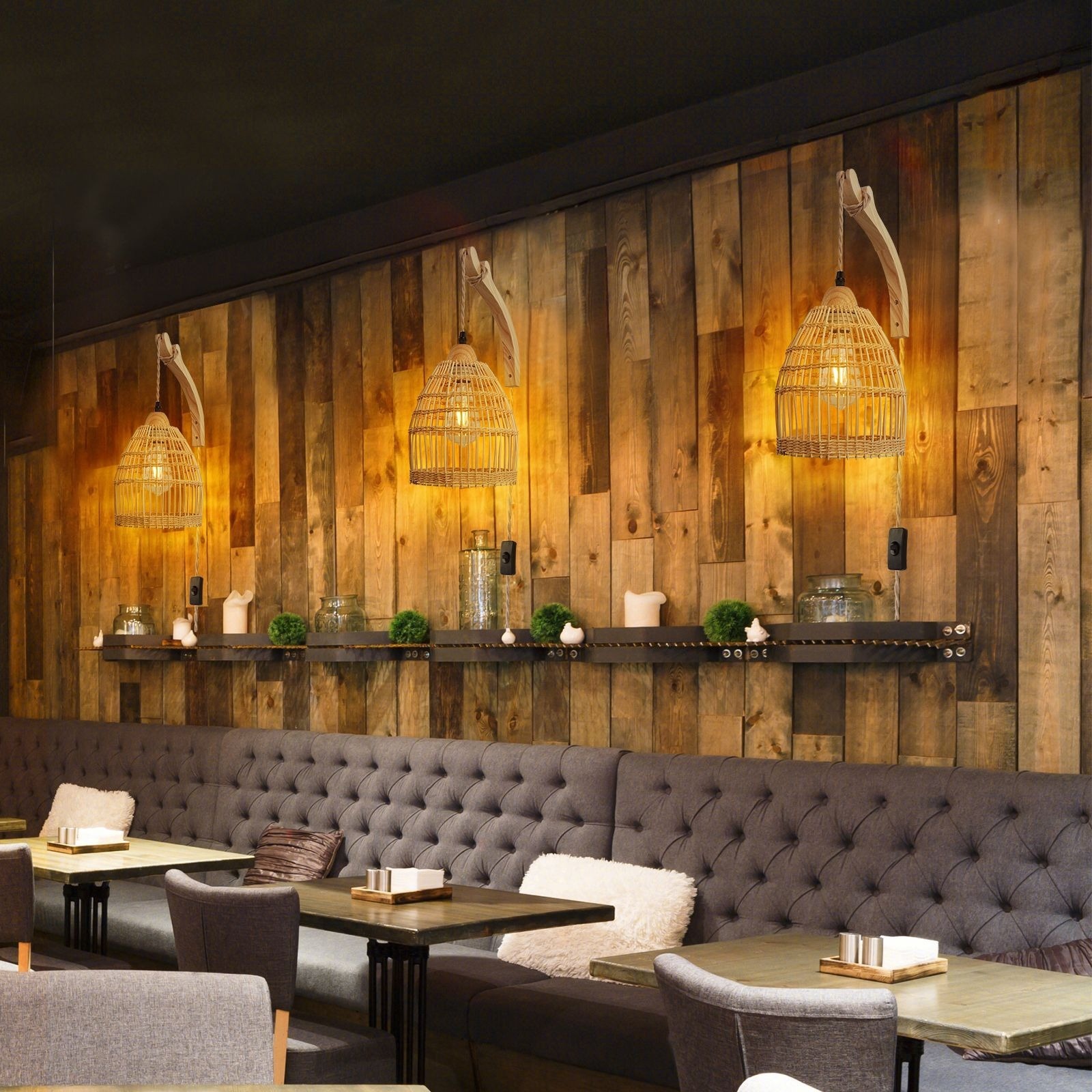 Customized Bamboo Weaving Wall Hanging Lamp Rattan Scones Chandelier Pendant Light BBR150picture6