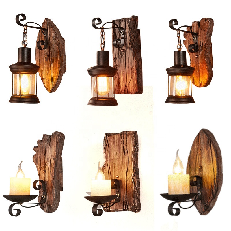 American Retro Wall Light Handmade Solid Wood Base Oil Wall Lamp WL5160
