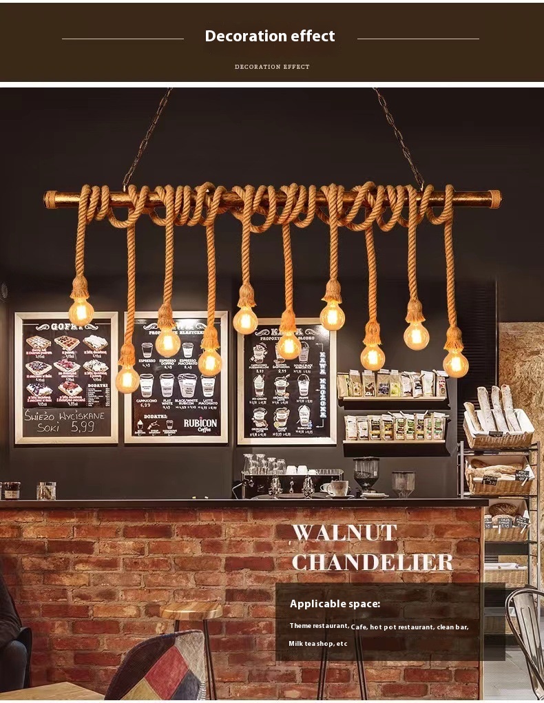 American Industrial Retro Loft Simple Creative Perso<i></i>nality Lighting Hemp Rope Pendant Light for Restaurant Bar Hotels-Middle