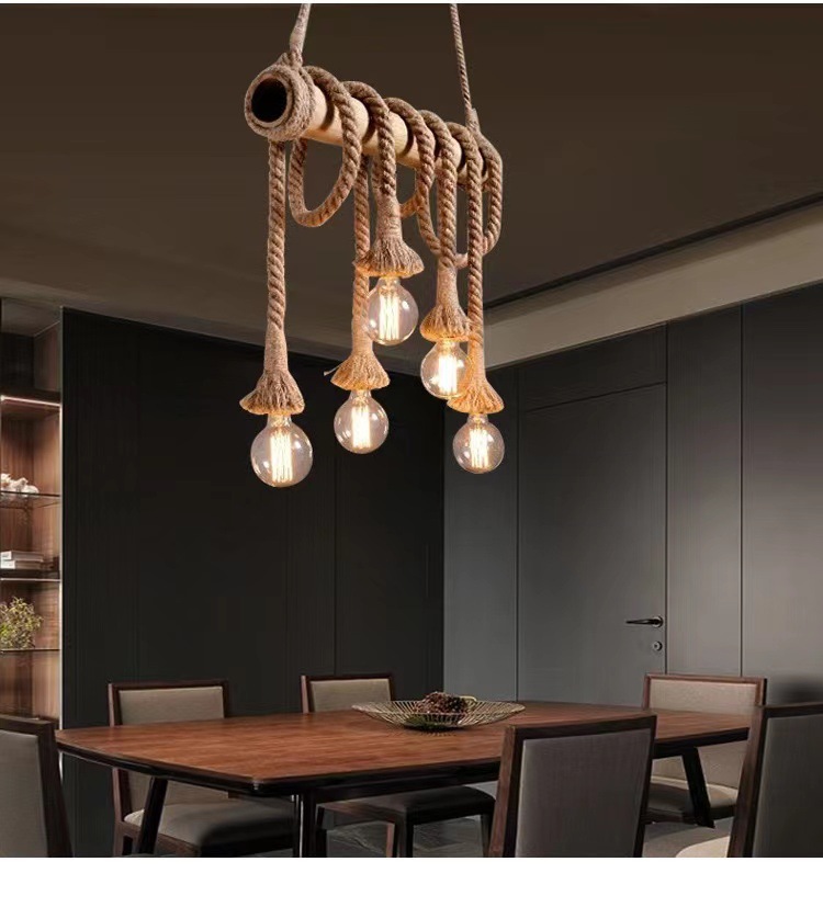American Industrial Retro Loft Simple Creative Perso<i></i>nality Lighting Hemp Rope Pendant Light for Restaurant Bar Hotels-Middle