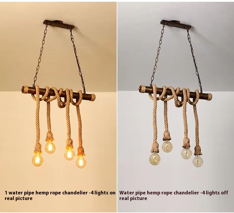 American Industrial Retro Loft Simple Creative Perso<i></i>nality Lighting Hemp Rope Pendant Light for Restaurant Bar Hotels-Middle