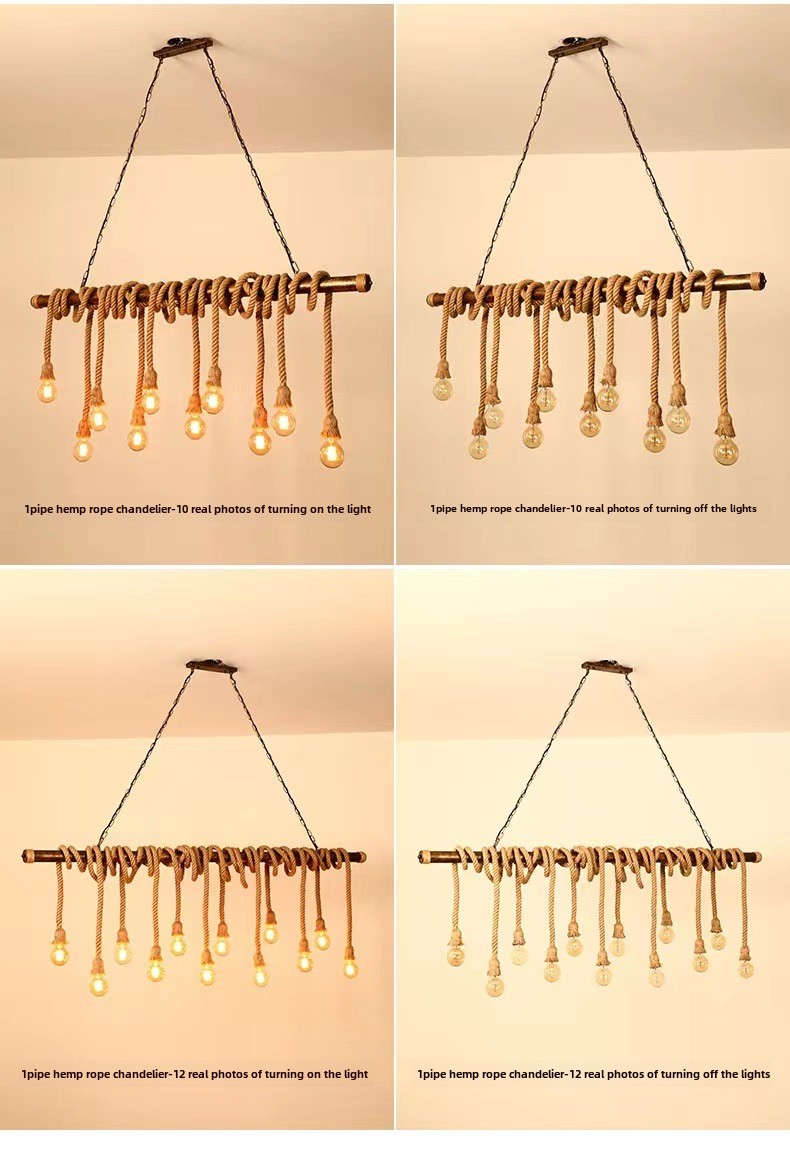 American Industrial Retro Loft Simple Creative Perso<i></i>nality Lighting Hemp Rope Pendant Light for Restaurant Bar Hotels-Middle