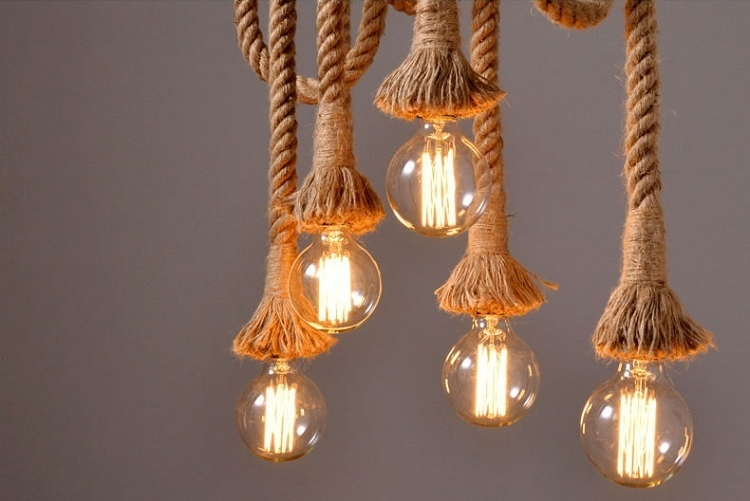 American Industrial Retro Loft Simple Creative Perso<i></i>nality Lighting Hemp Rope Pendant Light for Restaurant Bar Hotels-Middle