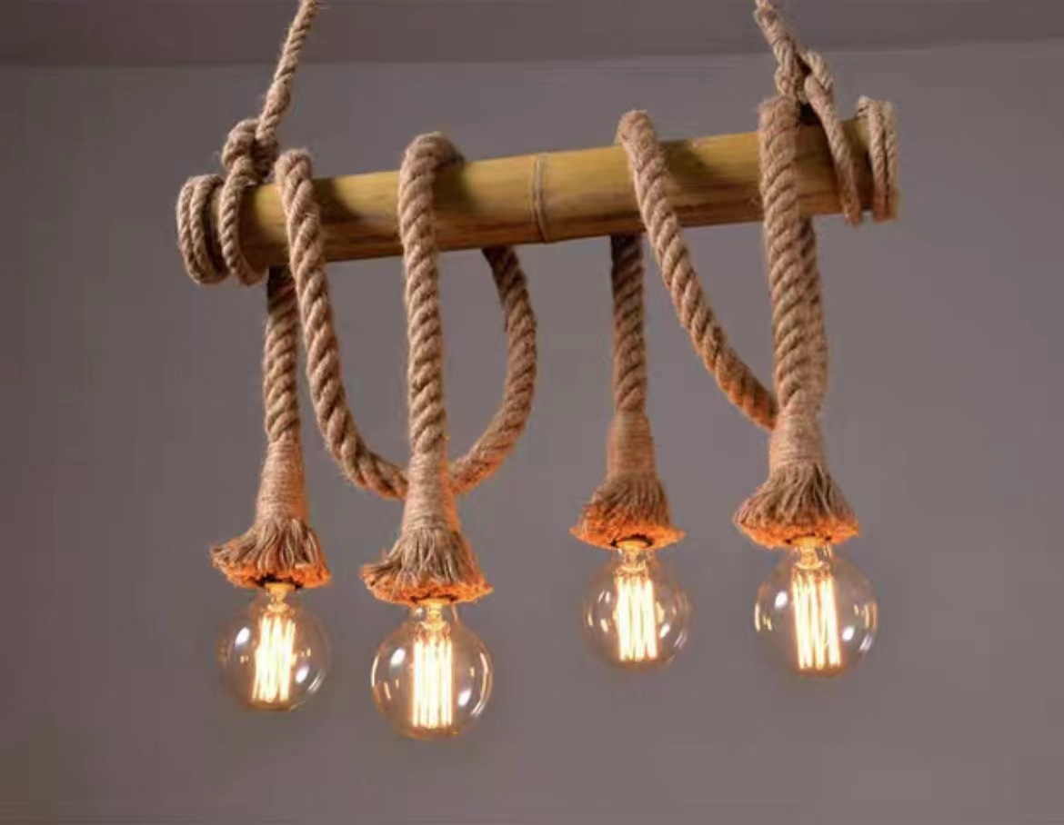 American Industrial Retro Loft Simple Creative Perso<i></i>nality Lighting Hemp Rope Pendant Light for Restaurant Bar Hotels-Middle