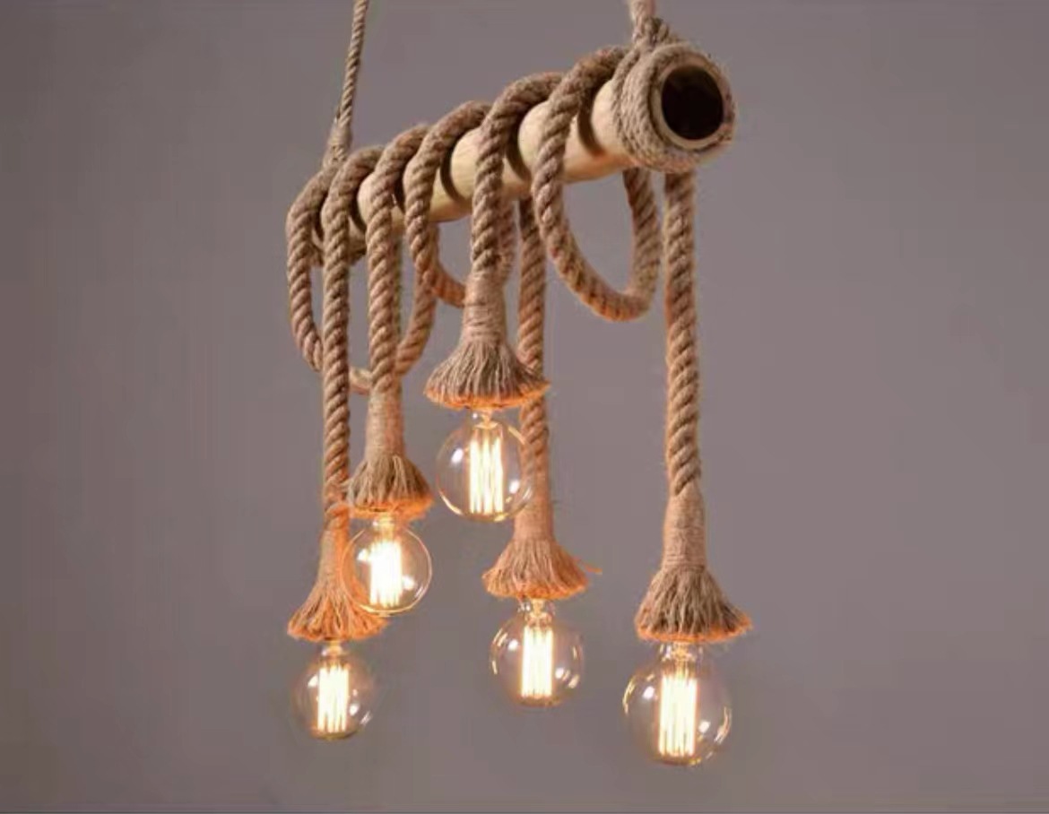 American Industrial Retro Loft Simple Creative Perso<i></i>nality Lighting Hemp Rope Pendant Light for Restaurant Bar Hotels-Middle