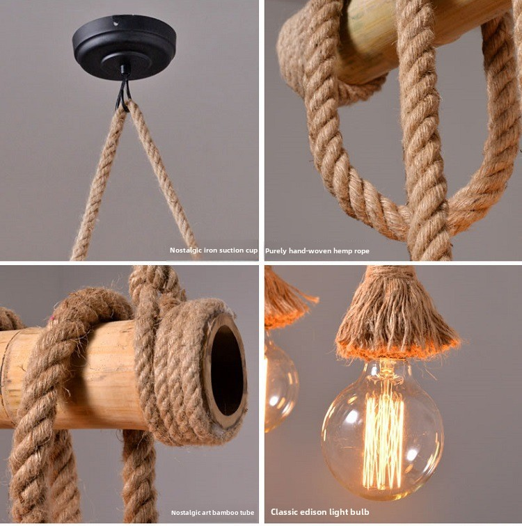 American Industrial Retro Loft Simple Creative Perso<i></i>nality Lighting Hemp Rope Pendant Light for Restaurant Bar Hotels-Middle