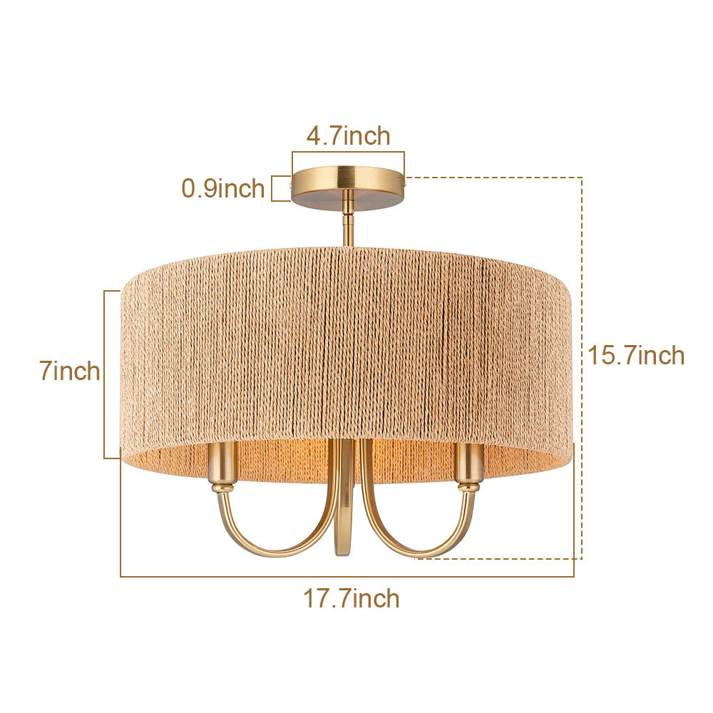 American Country Simple Modern Rattan Ceiling Chandelier Warm White Fabric Light for Living Dining Bedroom Cafe me<i></i>tal Design